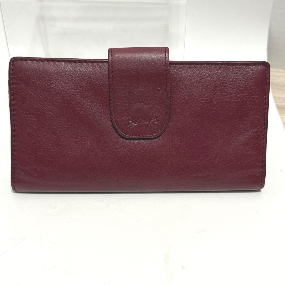 VTG‎ Rolfs Burgundy Leather Checkbook Wallet Kiss Lock Coin Purse Snap Closure